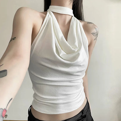 Women’s Solid Color Halter Vest – Casual, Sexy, All-Match Summer Top for Travel & High Street Style
