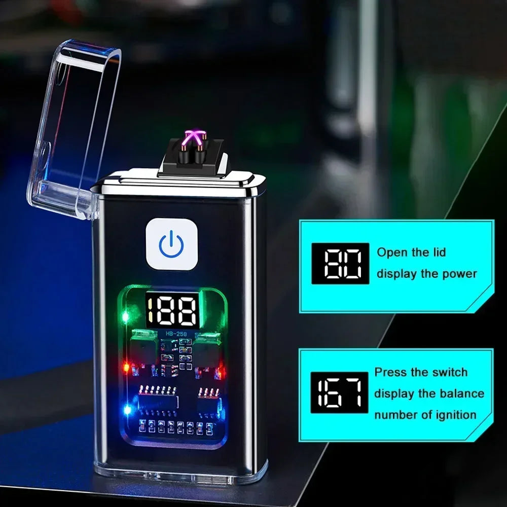 Stylish USB Rechargeable Electric Lighter - Windproof Dual ARC Plasma Lighter for Men, Outdoor Camping Fire Starter Gadget