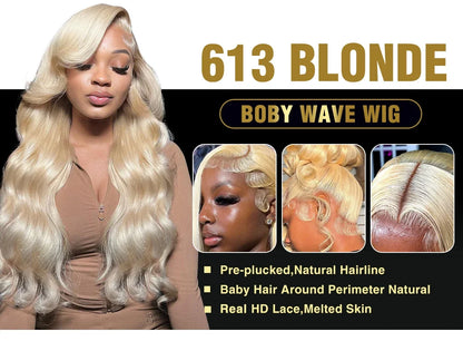 613 Honey Blonde Body Wave HD Lace Front Wig – 13x6 Transparent Lace, 13x4 Glueless Human Hair Wig, 180 Density for Women