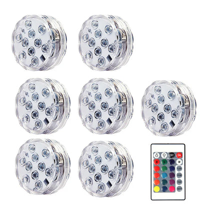 10LED RGB Submersible LED Light – Battery Operated Underwater Night Lamp for Pool, Garden, Wedding & Vase Decorations