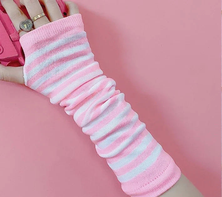 Warm Knitted Long Fingerless Gloves – Striped Elbow Mittens for Women, Fashion Christmas Gift