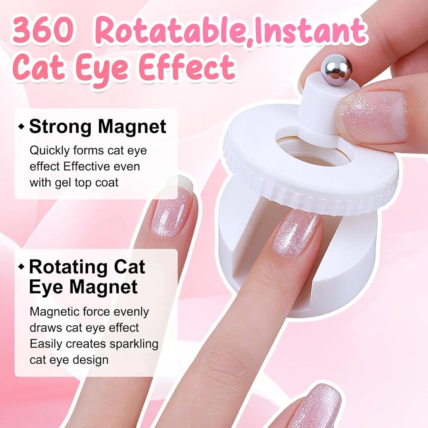 Cat Eye Nail Magnet - Rotating Wide Light Glass Bead Magnetic Tool for Gel Polish Nail Art