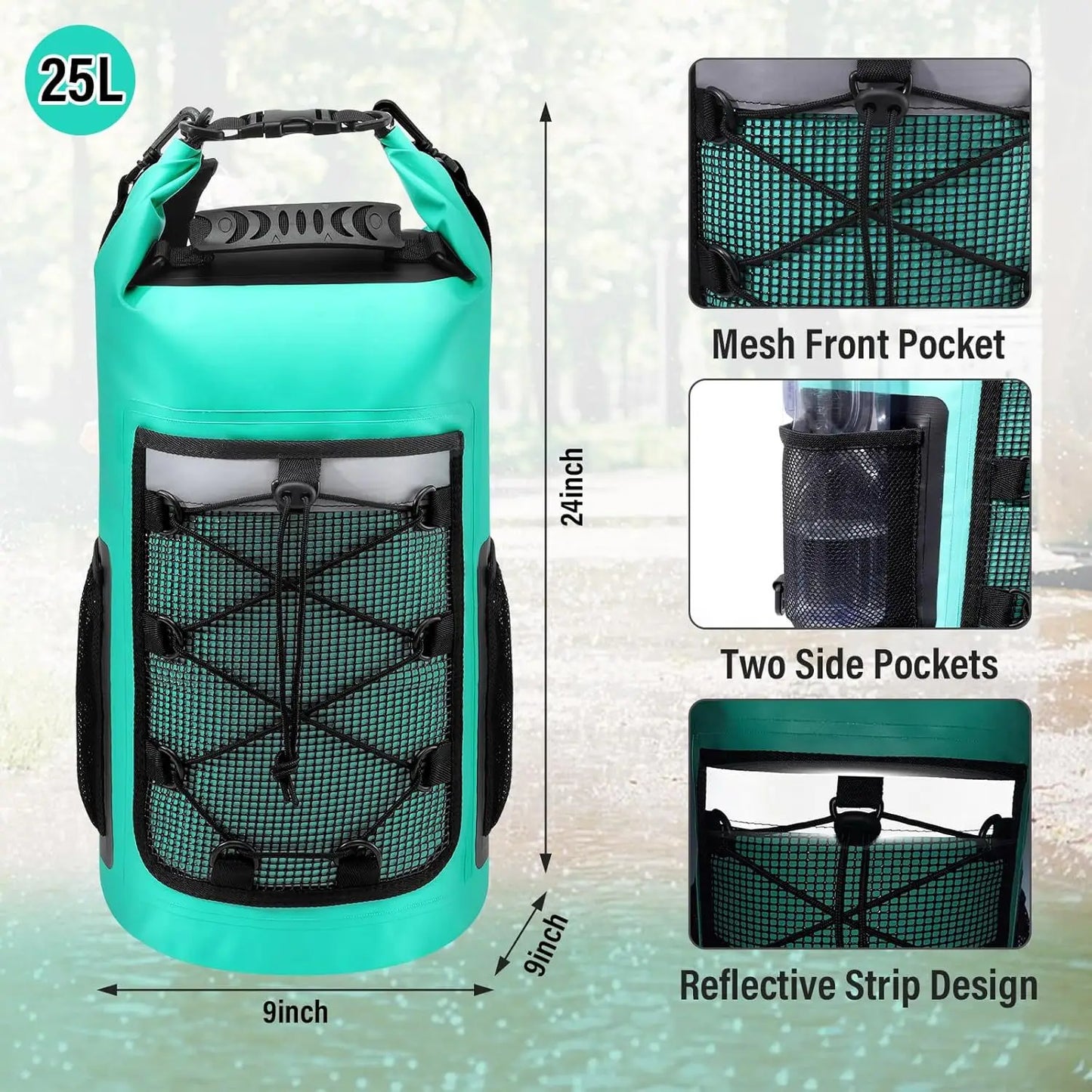 25L Waterproof Dry Bag Backpack - Roll-Top Outdoor Swimming, Kayaking & Camping Bag