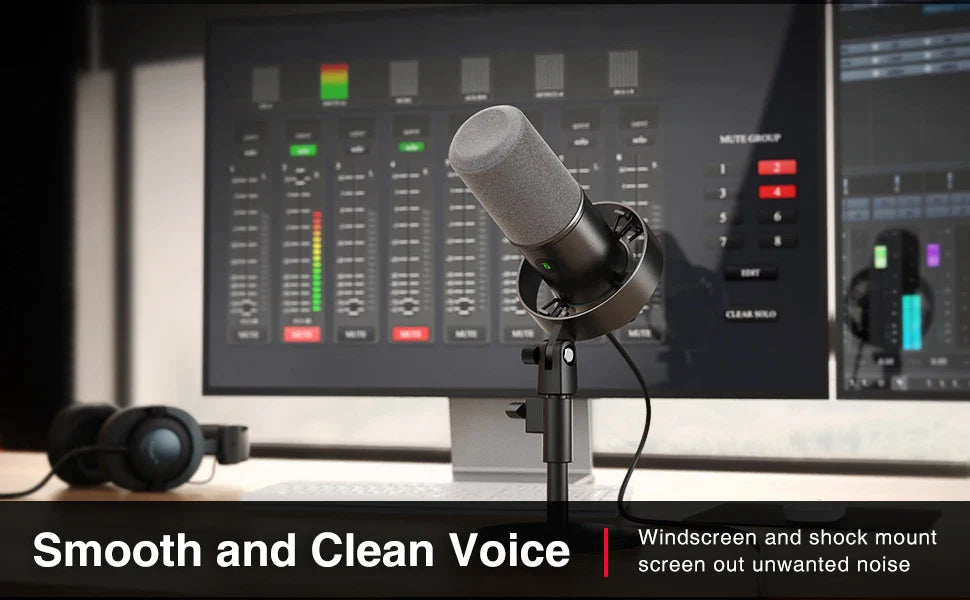 FIFINE K688W Dynamic USB/XLR Microphone — Recording Mic for PC with Gain Knob, Touch Mute, Headphone Jack, Streaming & Sound Card Use