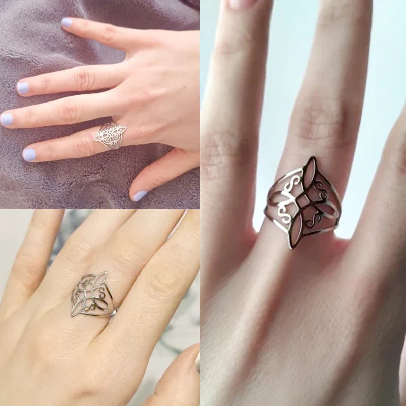 Witch Knot Stainless Steel Ring – Wiccan Celtic Knot Amulet, Good Luck & Protection Jewelry for Men & Women