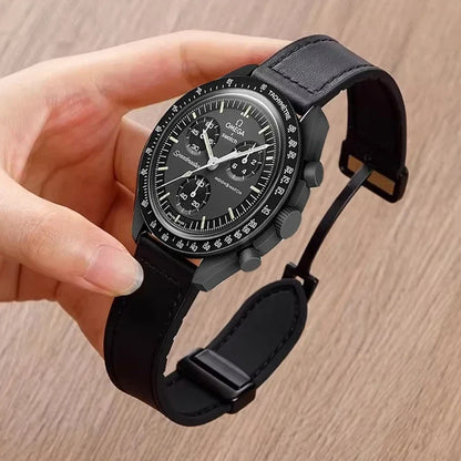 Magnetic Leather Silicone Watch Strap 20mm/22mm for Omega x Swatch MoonSwatch, Xiaomi Watch S1–S4 & Huawei GT2–GT5