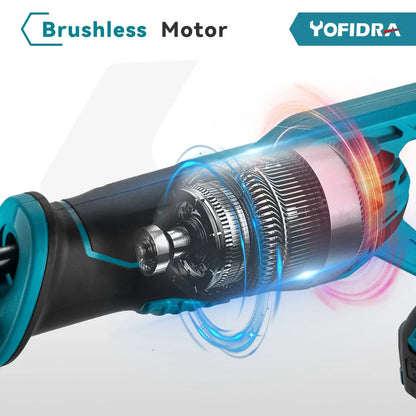YOFIDRA 3000W Brushless Reciprocating Saw — 4-Blade Multifunction Metal, Wood & Pipe Cutter for 18V/21V Battery