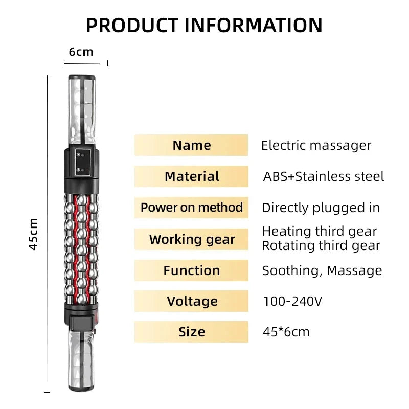 36W Red Light Heated Massage Roll Massager - 360° Rotating Inner Ball for Full Body & Anti-Cellulite