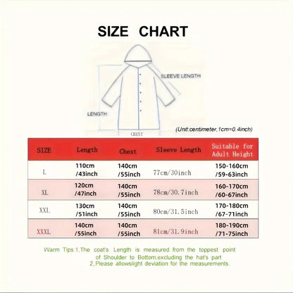 Black Waterproof Long Raincoat for Adults – Hooded Outdoor Jacket for Motorcycle, Cycling, Hiking and Fishing