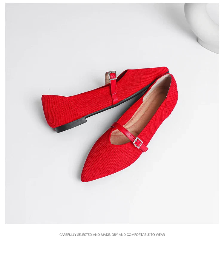 2024 Women's Flat Shoes – Pointed Toe Soft Knitted Sole, Breathable & Comfortable Spring and Autumn New Model