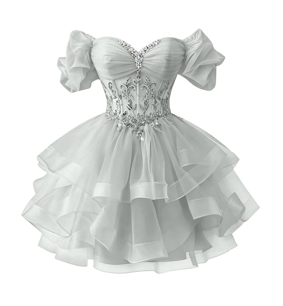 Beaded Lace Homecoming Dress - Short Tiered Tulle Sequin Prom & Quinceañera Gown
