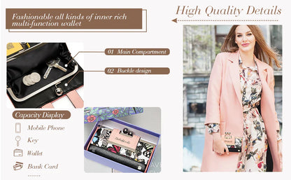 Women’s Leather Wallet — Large Capacity Long Purse with 10 Card Slots and Clips, Zero SY5025