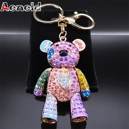 Colorful Crystal Bear Keychain - Rhinestone Alloy Bag Charm, Fashion Key Ring & Jewelry Accessory