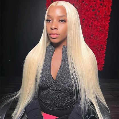 HD Transparent 613 Blonde Straight Wig – 13x4/13x6 Lace Front, Pre-Plucked Brazilian Human Hair Lace Frontal Wig for Women
