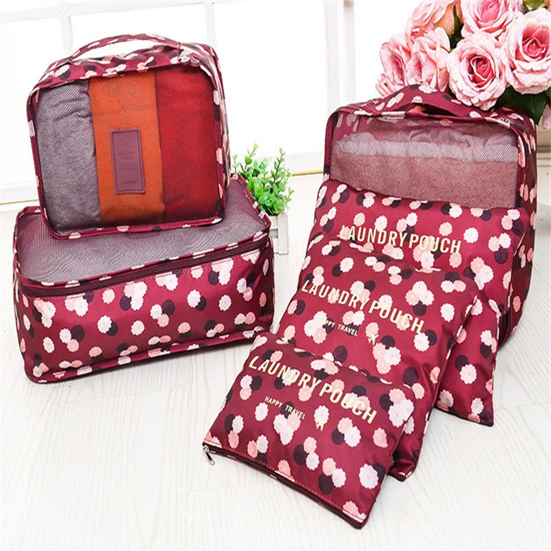 6PCS Travel Storage Bag Set – Clothes Organizer, Wardrobe Pouches & Packing Cubes for Suitcases