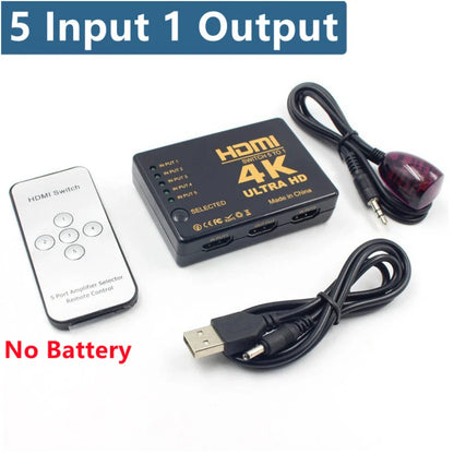 5x1 HDMI Switch 4K – 5 Input 1 Output Video Switcher with IR Remote for Xbox, PS4, PC, Laptop & HDTV