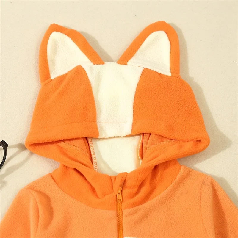 Cartoon Dog Costume for Toddlers - Blue & Orange Hooded Halloween Jumpsuit with Ears & Tail