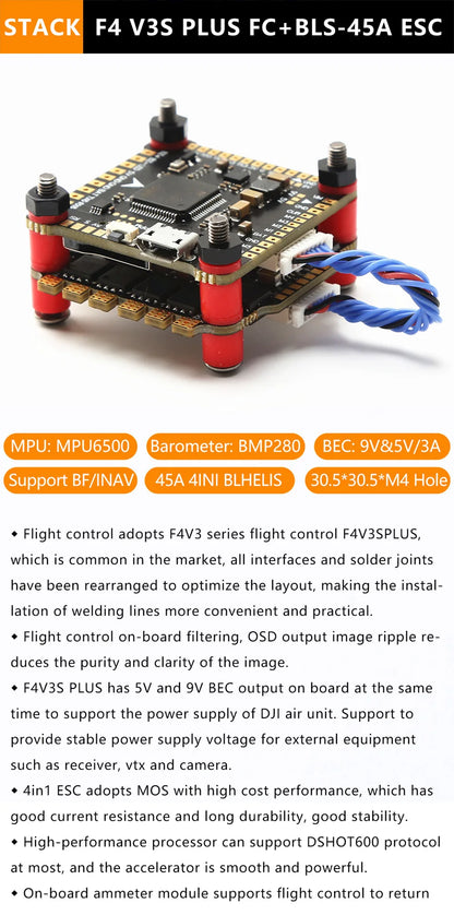 F4V3S F4 V3 V3S PLUS FC Stack with OSD & Barometer – 30A 45A 60A ESC for FPV Racing Drones