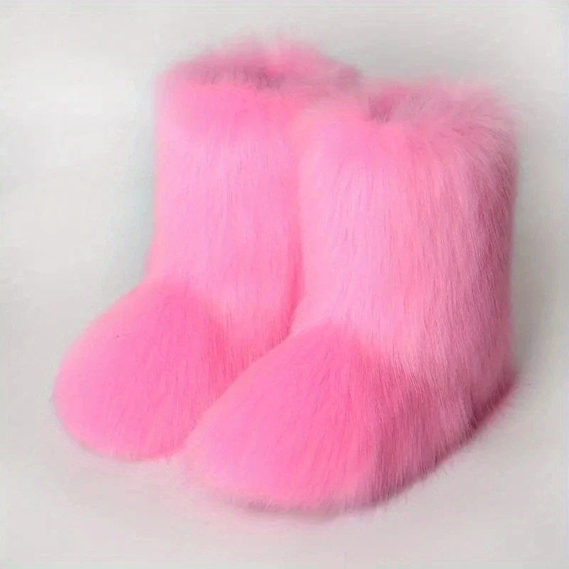 Y2K Women’s Fluffy Mid-Calf Snow Boots – Warm Cotton Winter Fashion Shoes