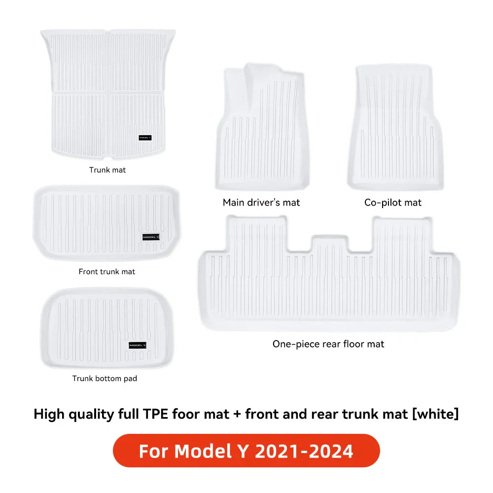 YZ TPE White Foot Pad — Fully-Surrounded Floor Liner for Tesla Model 3 & Model Y (2021–2025) | Waterproof, Non-Slip
