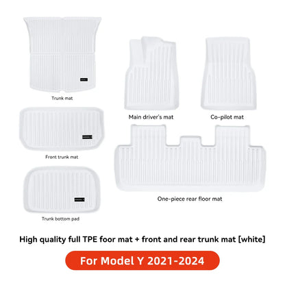YZ TPE White Foot Pad — Fully-Surrounded Floor Liner for Tesla Model 3 & Model Y (2021–2025) | Waterproof, Non-Slip
