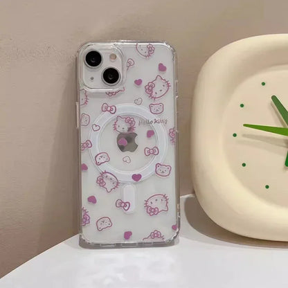 Hello Kitty MagSafe Wallet Case for iPhone 12–16 Pro Max – Cute Sanrio Magnetic Holder with Wireless Charging & Hard Cover