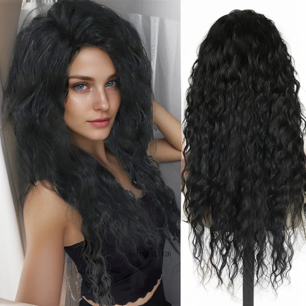 Ash Blonde Synthetic Wig – 26" Long Curly Ombre Hair, Fluffy Wave Wig for Women, Costume & Party Wig