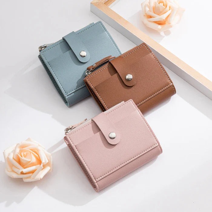 Women’s PU Leather Mini Wallet — Slim Hasp & Zipper Purse, Multi-Card Holder with Coin Pocket, Small Solid Short Wallet