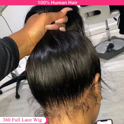 HD 360 Full Lace Wig – 36 Inch Bone Straight Pre-Plucked 13x6 Human Hair Lace Frontal Wig for Women