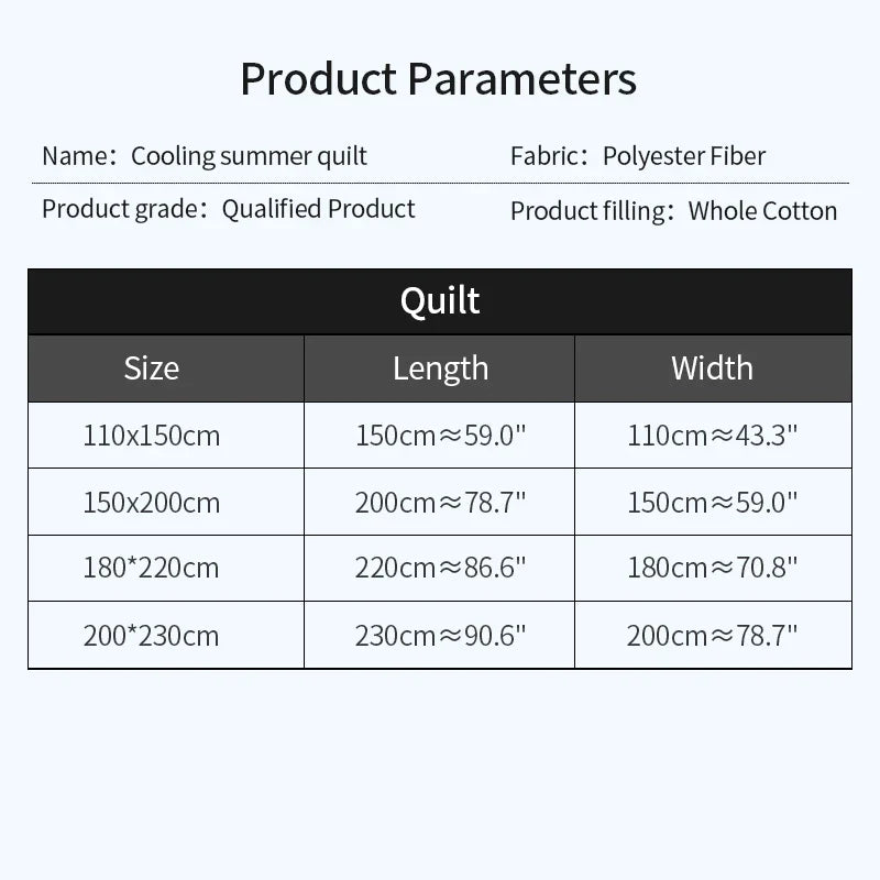 2024 Japanese Cotton-Polyester Summer Quilt – Lightweight, Washable, Skin-Friendly Solid Color Quilt