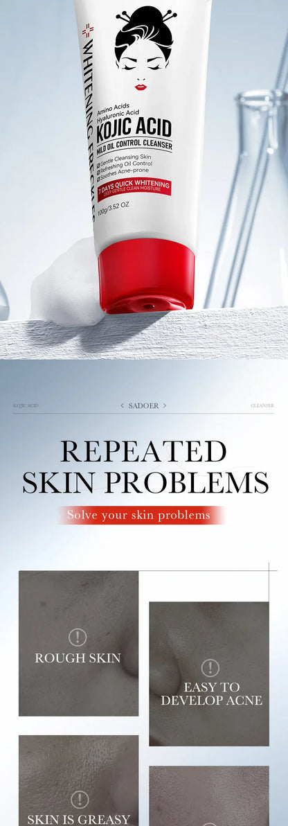 SADOER Kojic Acid Facial Cleanser – Moisturizing & Brightening Face Wash Foam for Skincare
