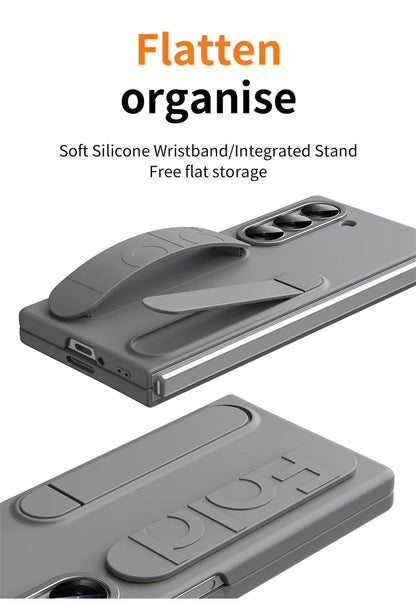 Luxury Wristband Case for Samsung Galaxy Z Fold 3-7 – Invisible Bracket Silicone Cover with Hand Strap & Folding Stand