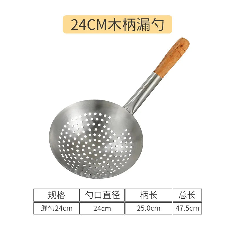 Thickened 304 Stainless Steel Colander with Long Handle – Large Kitchen Sieve for Oil, Flour, Noodles & Dumplings