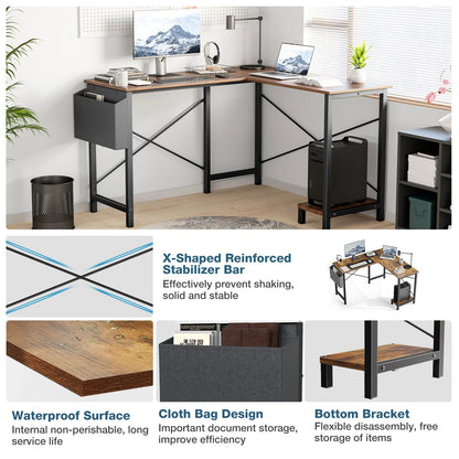 50-Inch Gaming Corner Desk – Wooden Office Writing Table with CPU Storage Shelf & Side Bag for Small Spaces