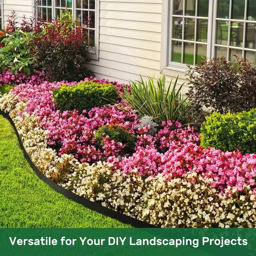 92FT Plastic Garden Edging Kit – 2-Inch No-Dig Lawn Border with 84 Stakes for Yard & Flower Beds