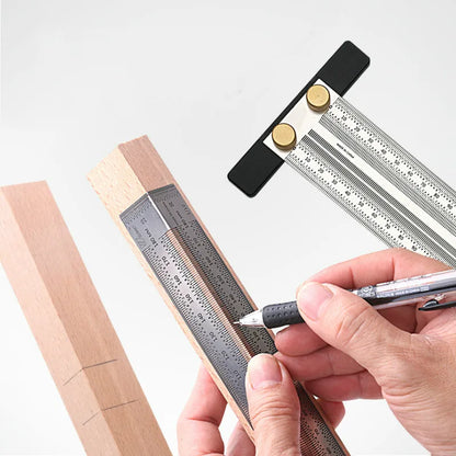 High Precision T-Type Scale Ruler — Stainless Steel Woodworking Scribing & Marking Gauge