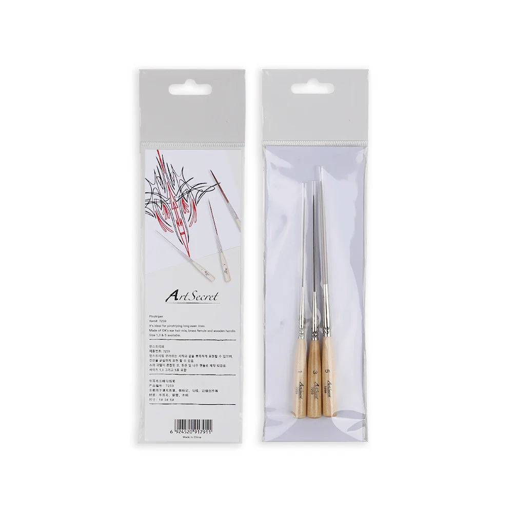 Artsecret Long Liner Detail Brushes – Premium Cattle Ear Hair Watercolor & Nail Art Striping Pens (0.8, 1.2, 2.8mm)