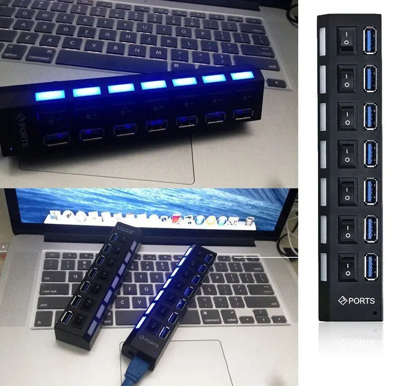 7-Port USB 2.0 Switch Extension Hub — One-to-Seven USB Splitter for PC, Laptop & Desktop