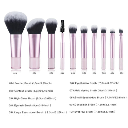 10Pcs Mini RT Makeup Brush Set: Powder, Eyeshadow, Foundation, Blush Blender, Concealer - Professional Beauty Tools