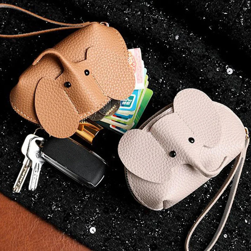 PU Leather Elephant Coin Purse for Women – Multifunctional Money Bag with Key Ring & Zipper Storage Key Case
