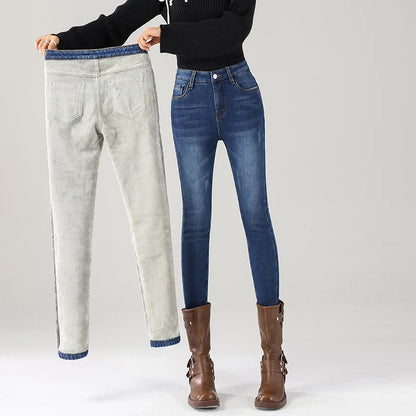 Women’s Thermal Fleece Jeans – Winter Warm Thickened Skinny Velvet Pants