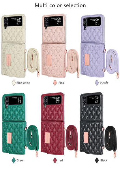 VIETAO Leather Wallet Phone Case with Crossbody Strap — Pink Purse Case for Samsung Galaxy Z Flip 3/4/5/6/7