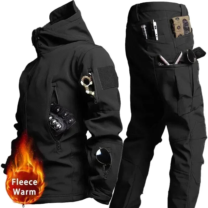 Men’s Winter Thicken Camo Tactical Suit — Waterproof Hooded Jacket & Fleece Pants Outdoor Hunting 2-Piece Set