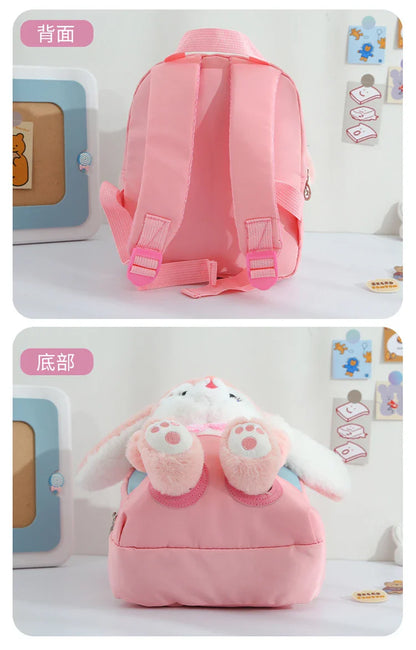 Plush 3D Rabbit Backpack for Kids – Cute Bow Tie Cartoon School Bag for Boys & Girls