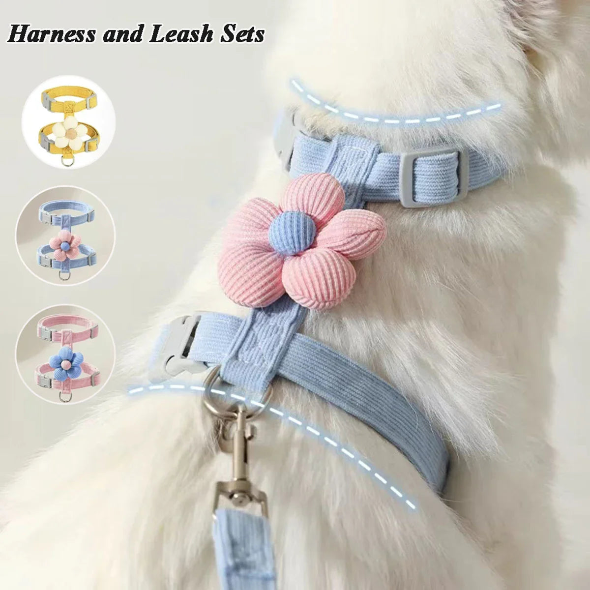 Adjustable Cat & Small Dog Harness with Leash – Breathable Pet Walking Strap Set