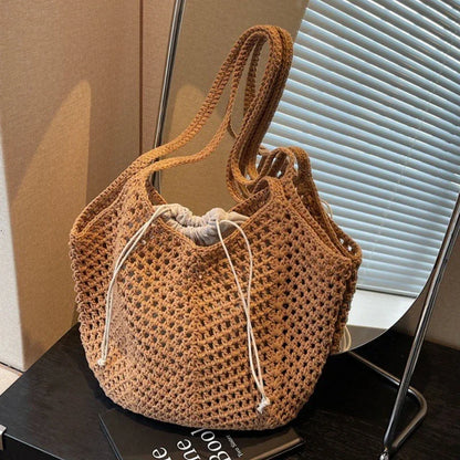 2-in-1 Luxury Summer Beach Tote Bag – Hollow-Out Large Capacity Shoulder Handbag for Women, Casual Underarm Bag