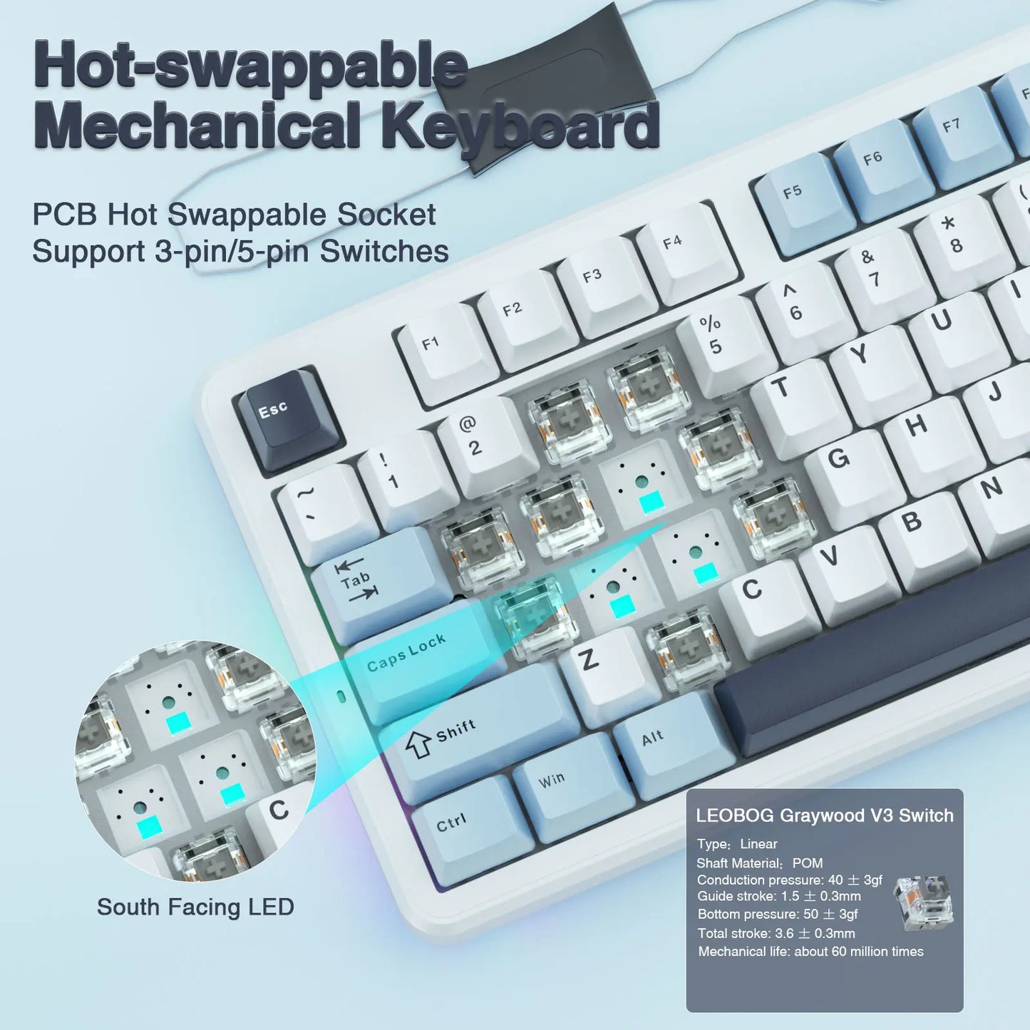 AULA F87 Pro 75% TKL Mechanical Gaming Keyboard – Wireless, Hot-Swap, RGB, Bluetooth, Gasket Mount, New 2024 Colors