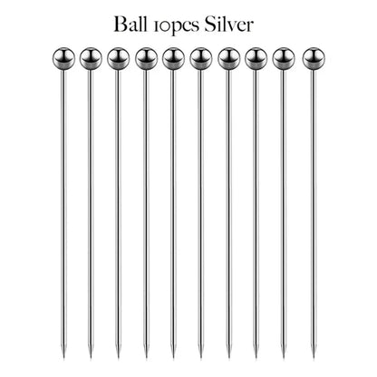 10PCS Stainless Steel Cocktail Picks - Fruit Sticks & Drink Stirring Sticks in Circle, Ball, and Hat Shapes