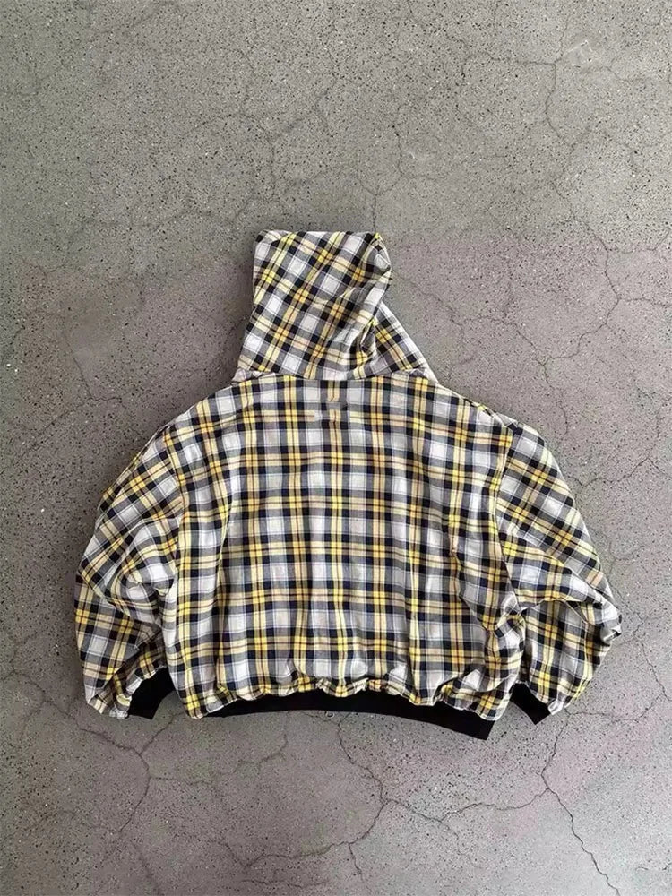 Women's Winter Plaid Hoodie - Warm Reversible Zip-Up Loose Fit Casual Sweatshirt