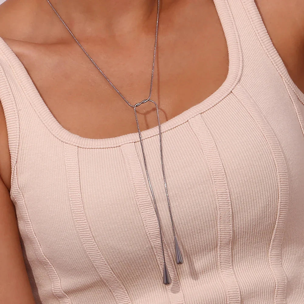 Two Water Drop Snake Chain Necklace – Tarnish-Free Silver & 18K Gold Plated Stainless Steel Jewelry for Women